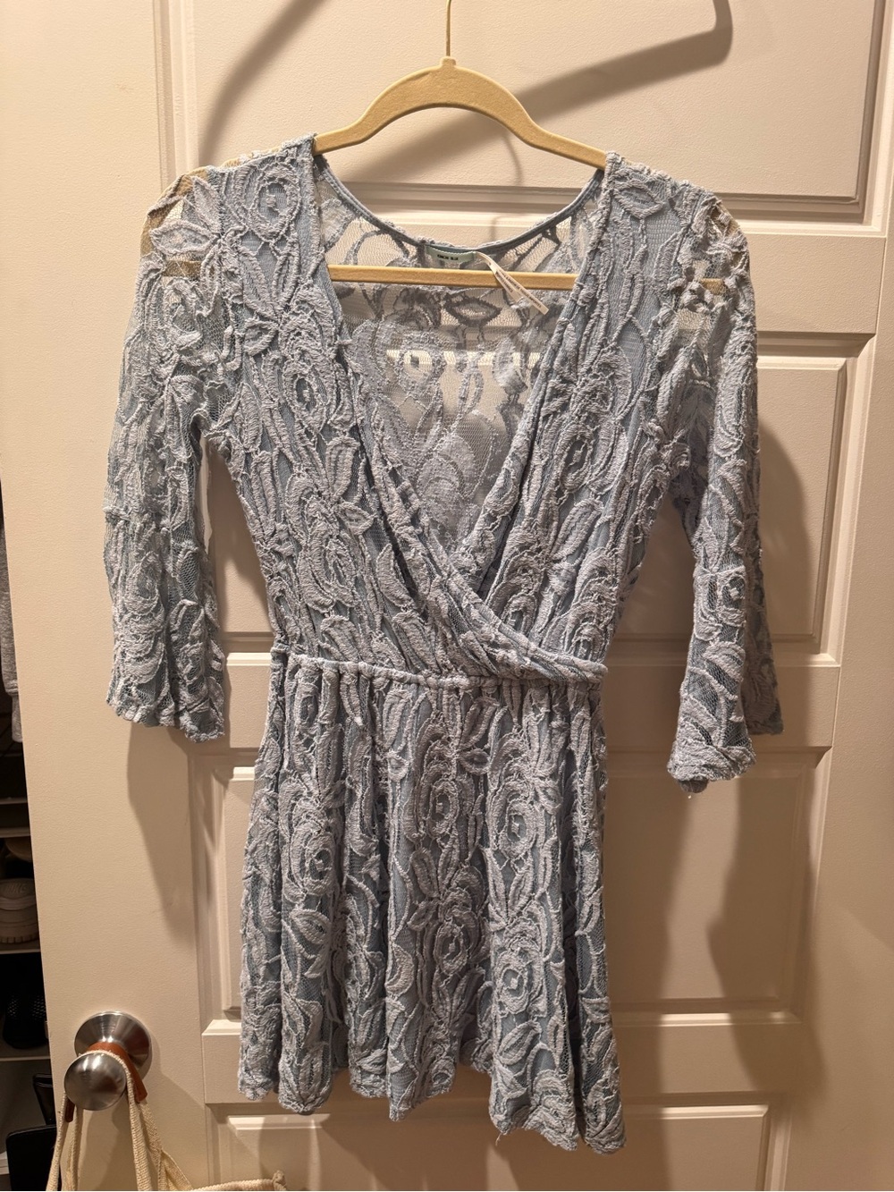 Kimchi Blue Light Blue Lace Wrap Dress with V-Neck